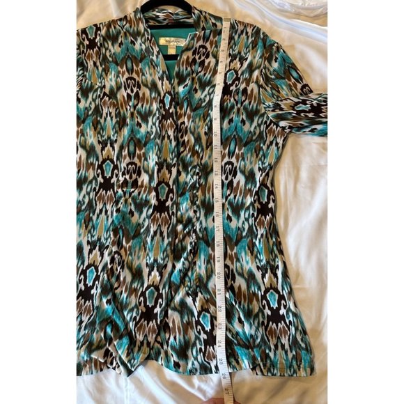 Dress Barn Open Front Jacket,  teal/brown/white, Size Large, USA Made - Picture 8 of 11